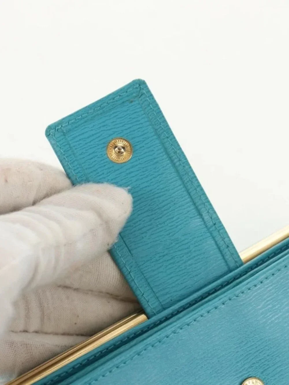 Christian Dior Long Wallet Leather Light Blue Gold Auth